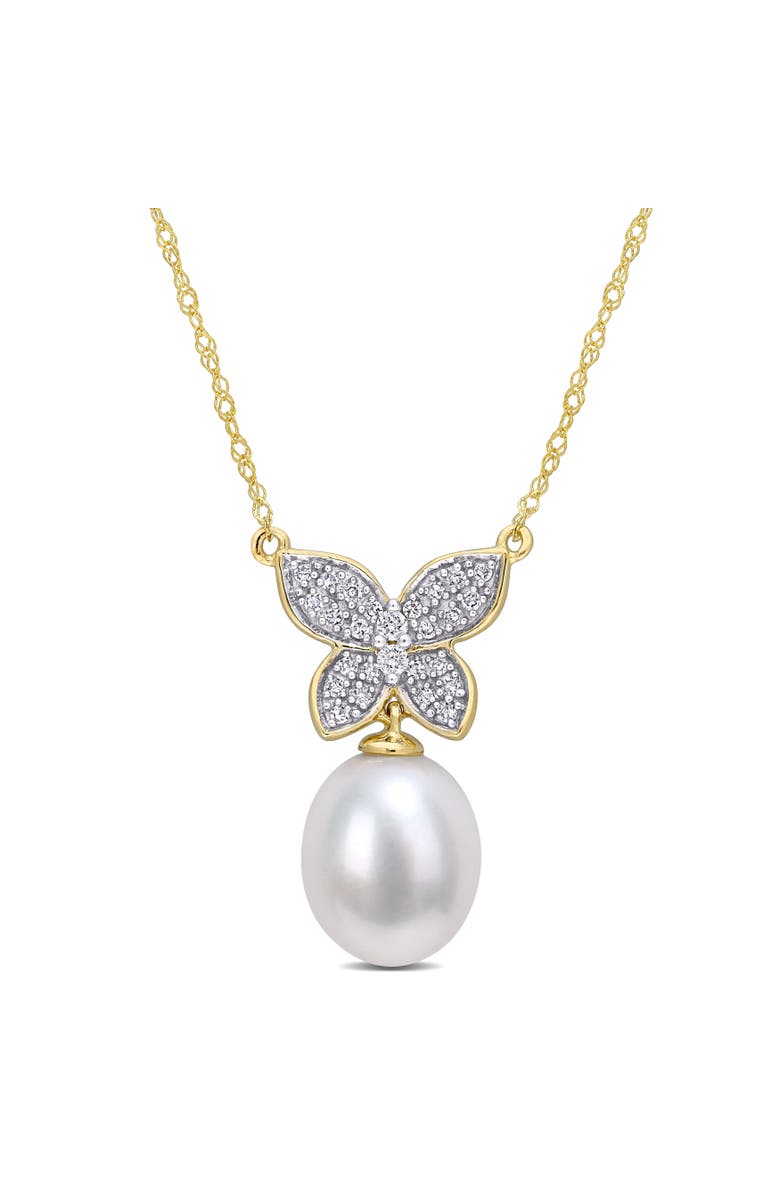 Julianna B. Pearl & Diamond Butterfly Drop Necklace 10k, Main, color, Pearl