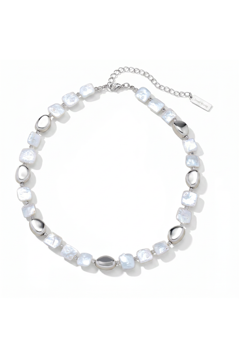 Pina Square Pearl Silver Necklace, Main, color, Silver