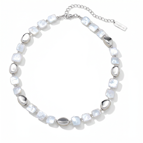 Pina Square Pearl Silver Necklace