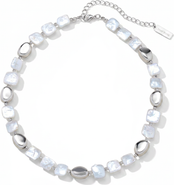 Bliss Diamond Pina Square Pearl Silver Necklace