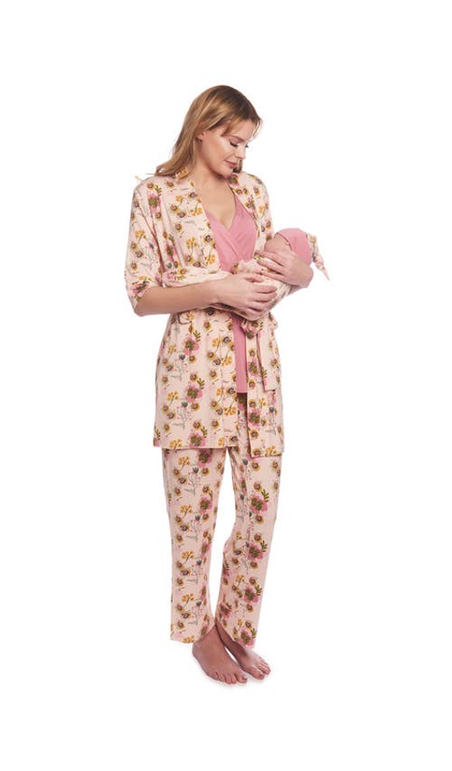 Everly Grey Analise During & After 5-piece Maternity/nursing Sleep Set In Pink