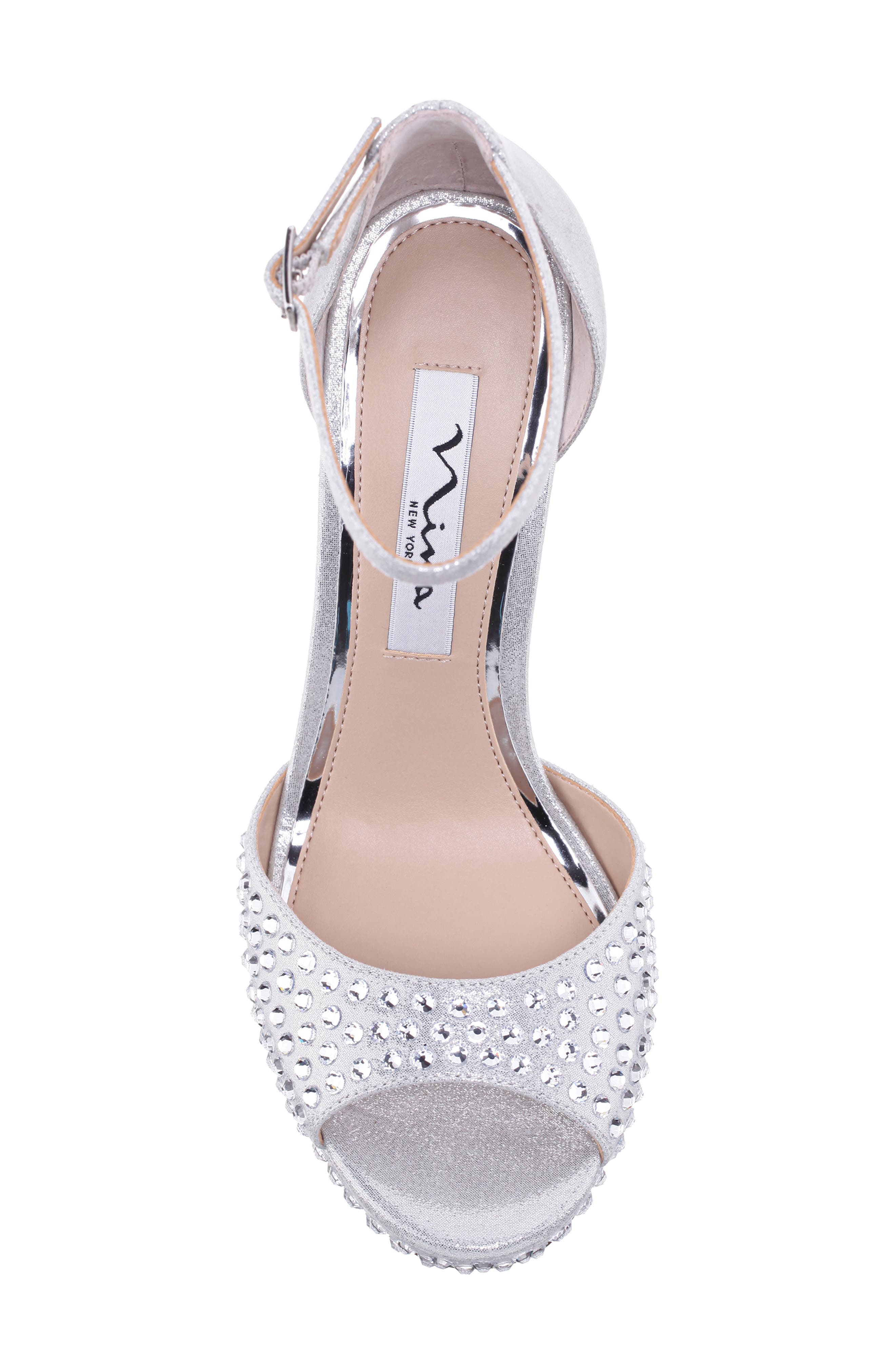 Nina Francia Crystal Ankle Strap Stiletto Sandal, Alternate, color, True Silver