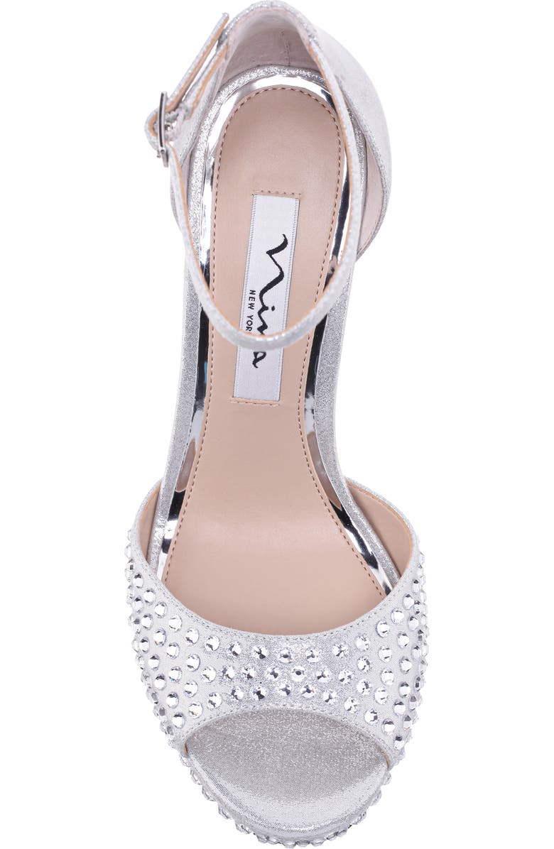 Nina Francia Crystal Ankle Strap Stiletto Sandal, Alternate, color, True Silver