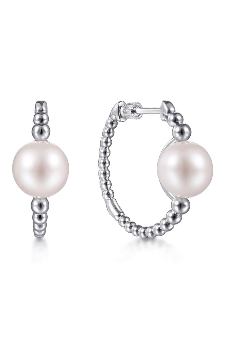 Bujukan Cultured Pearl Hoop Earrings, Main, color, STERLING SILVER