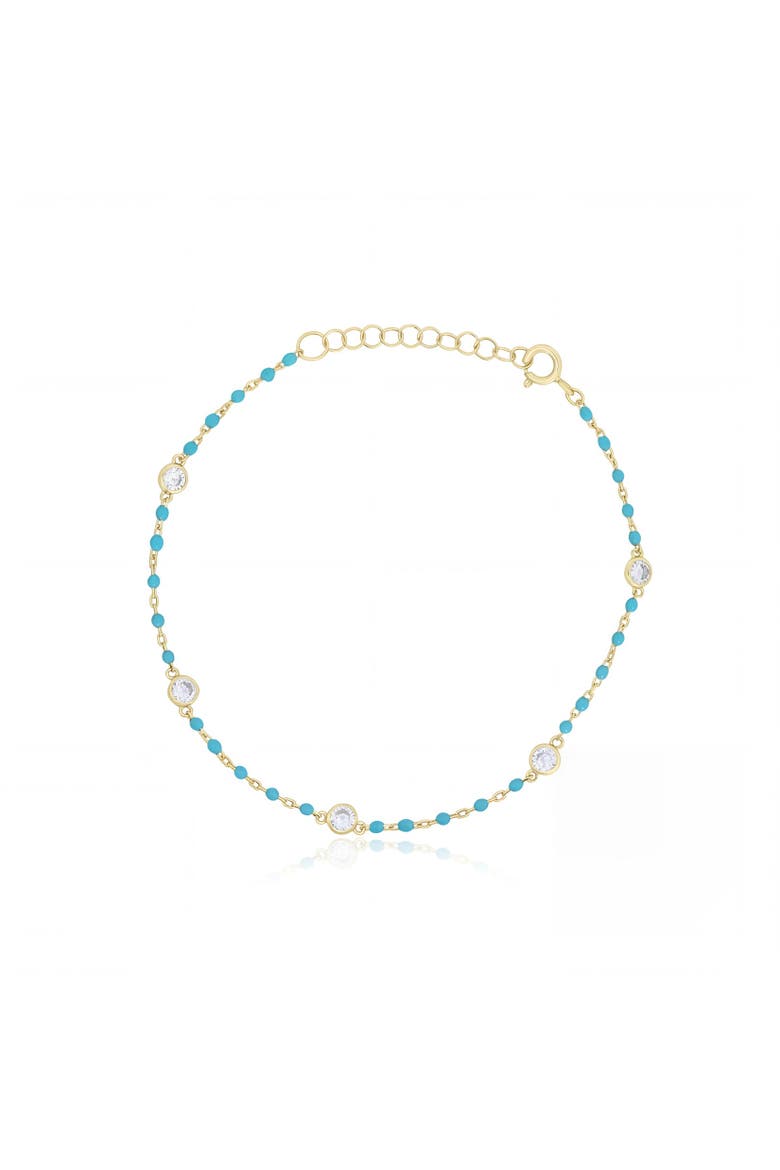 Light Blue Enamel Bead CZ Chain Bracelet, Main, color, Light Blue