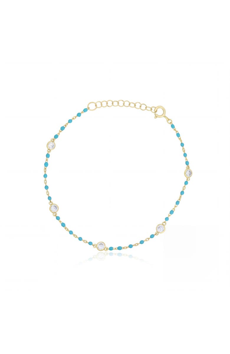 The Lovery Fine Jewelry Light Blue Enamel Bead CZ Chain Bracelet, Main, color, Light Blue
