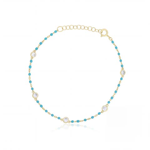 Light Blue Enamel Bead CZ Chain Bracelet