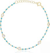 The Lovery Fine Jewelry Light Blue Enamel Bead CZ Chain Bracelet
