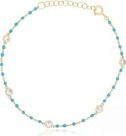 The Lovery Fine Jewelry Light Blue Enamel Bead CZ Chain Bracelet