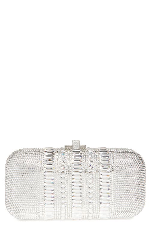 Judith Leiber Long Slide Crystal Minaudière In Silver Rhine Multi
