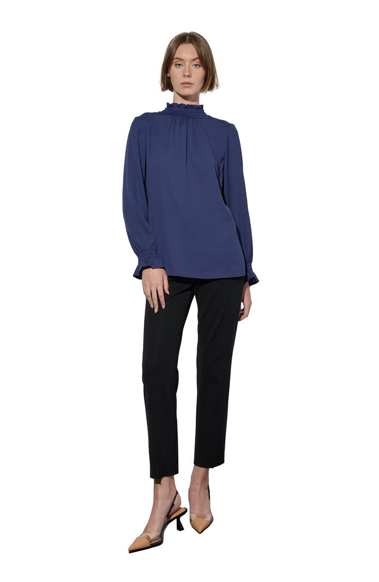 Ming Wang Smocked Trim Crêpe de Chine Charmeuse Top, Alternate, color, 