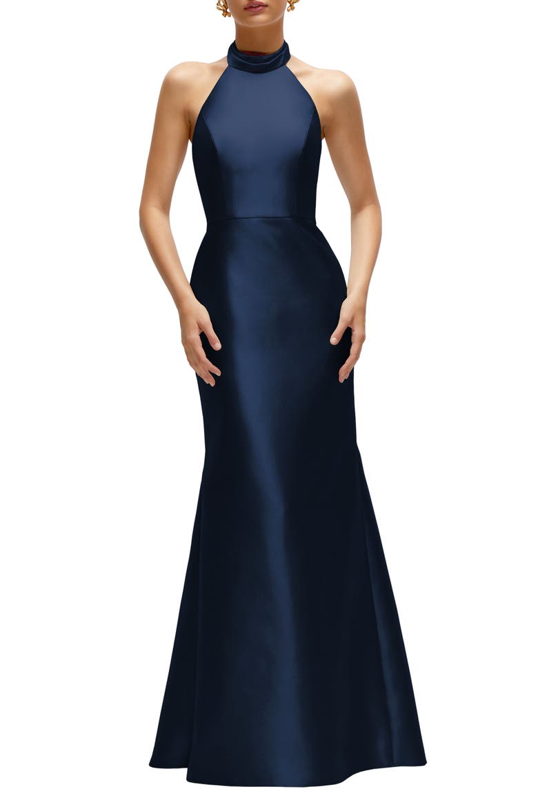 Halter Satin Trumpet Gown, Main, color, MIDNIGHT