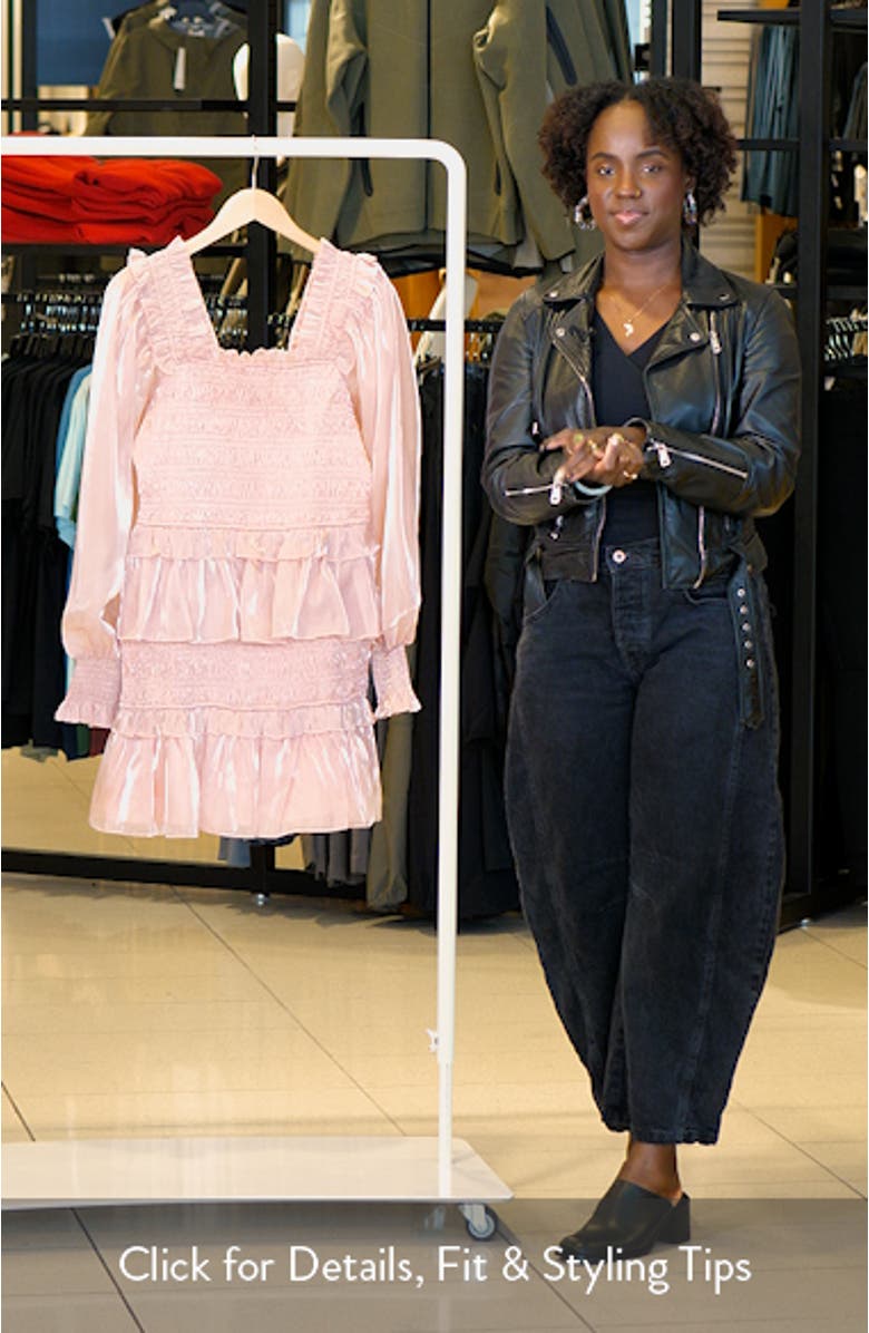 Metallic Sheen Long Sleeve Ruffle Minidress, sales video thumbnail