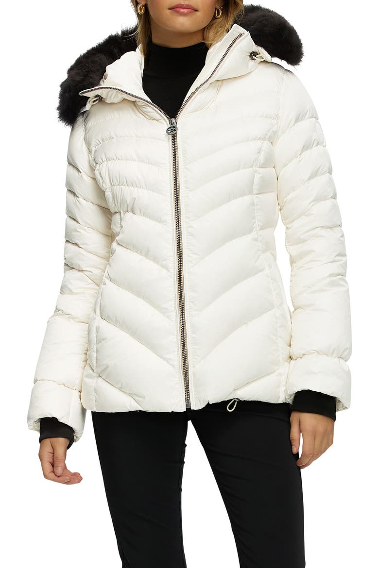 Apres-Ski Chevron Parka with Detachable Toscana Lamb Hood Trim, Main, color, Ivory/Black