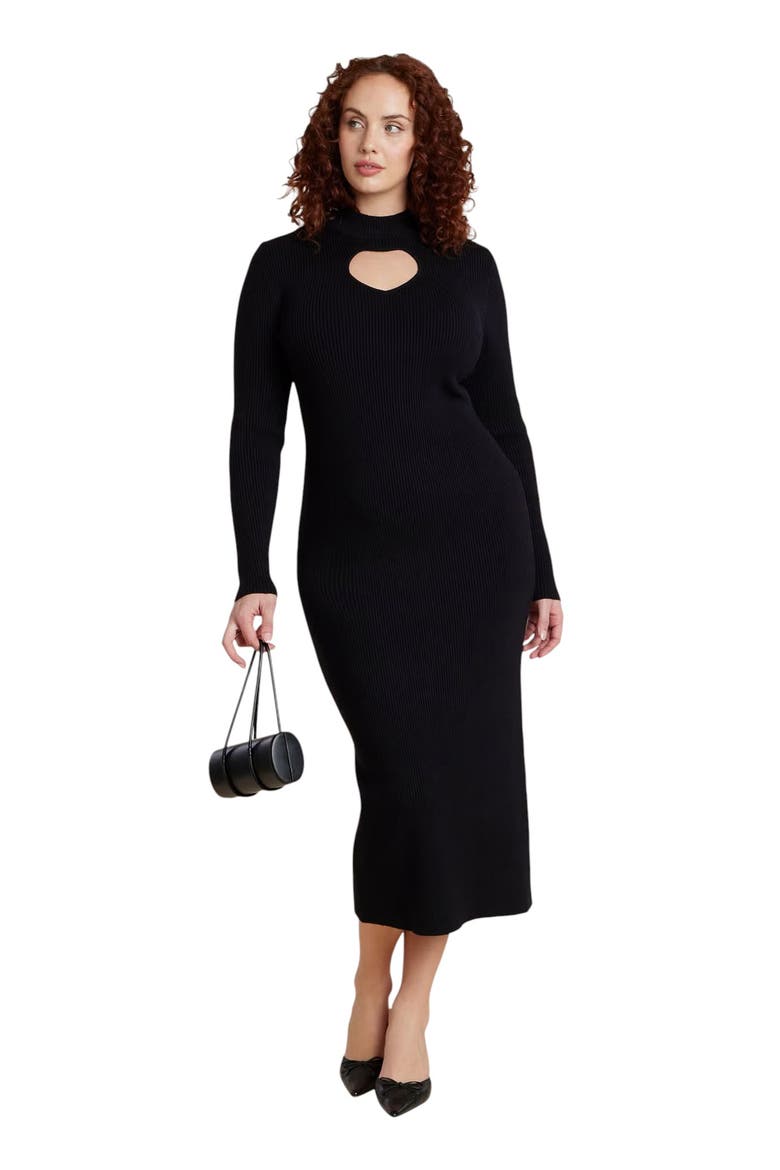 Heart Cutout Midi Dress, Main, color, BLACK ONYX