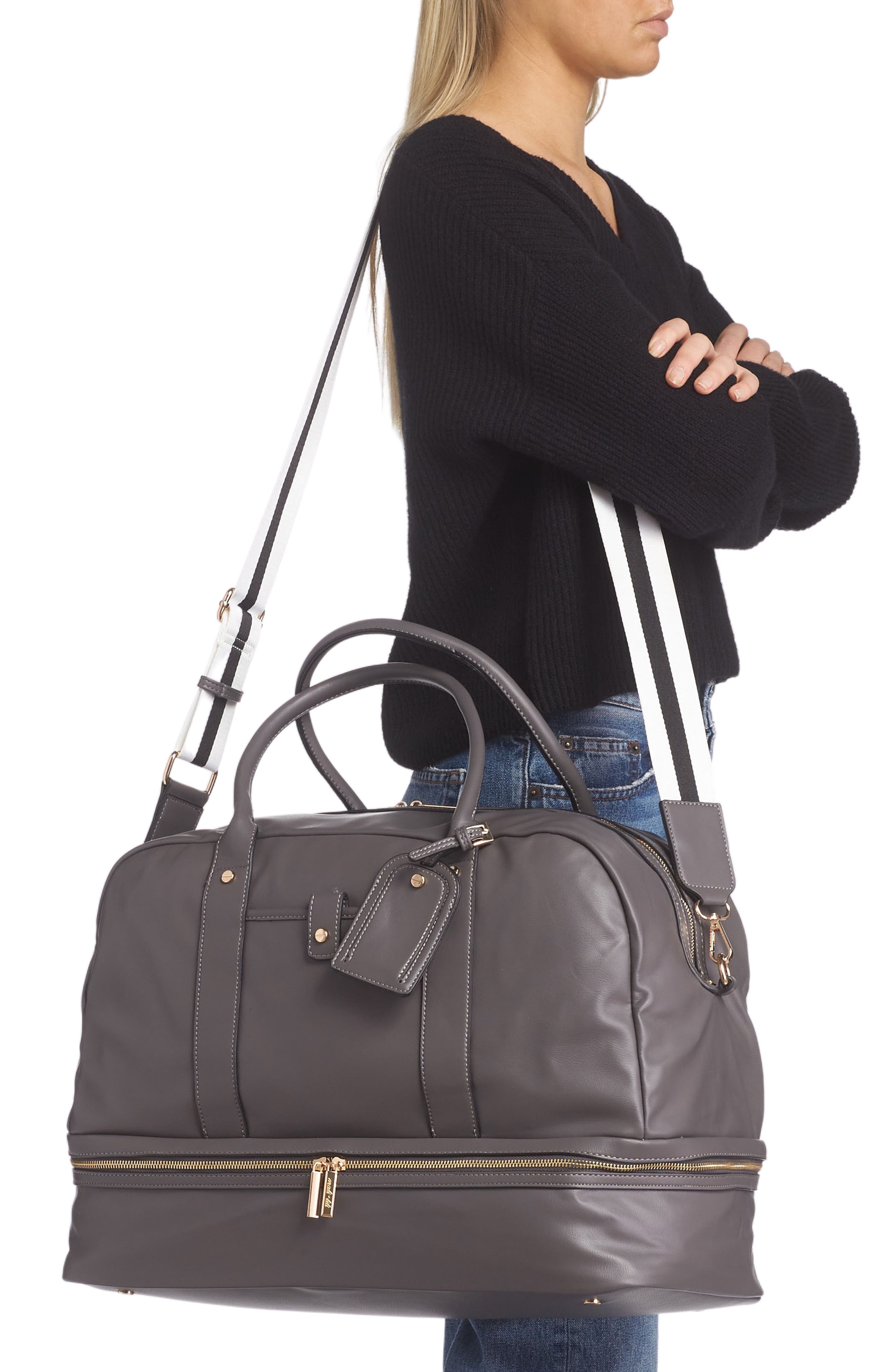 Mali + Lili Riley Vegan Leather Weekend Travel Bag, Alternate, color, Charcoal