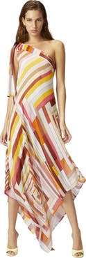 Missoni One-shoulder Cover-up Dress In Printed Silk With Scarf Bottom