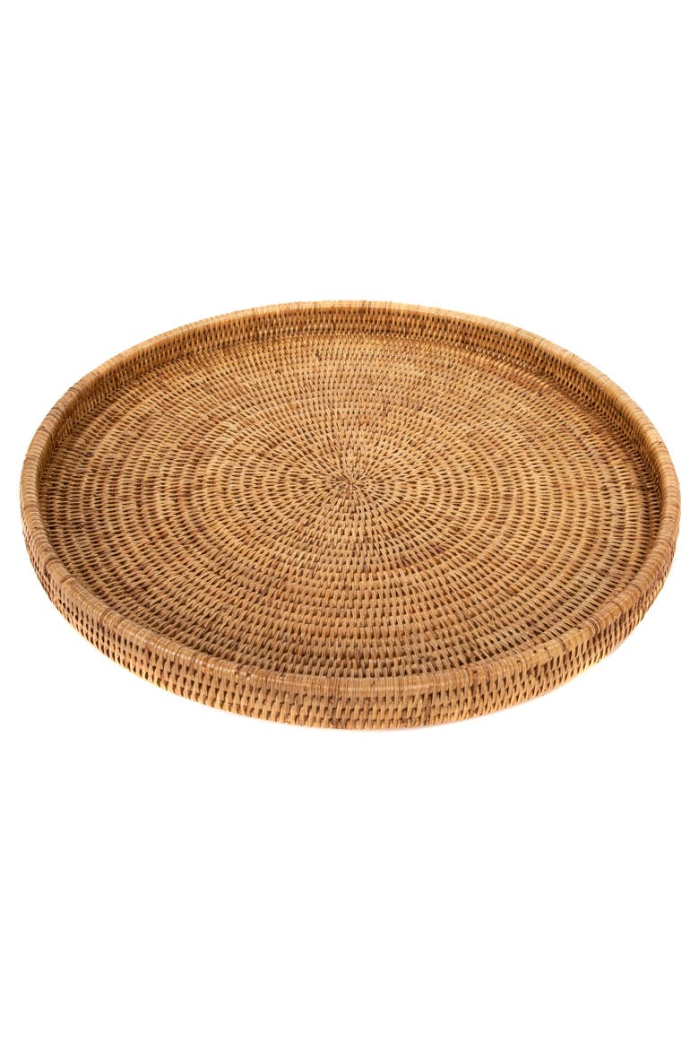 Artifacts Rattan Round Serving / Ottoman Tray, Alternate, color, Honey Brown