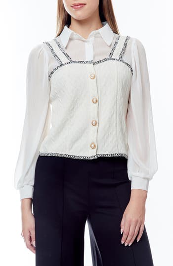 Love By Design Padma Tweed Trim Twofer Top In Gardenia