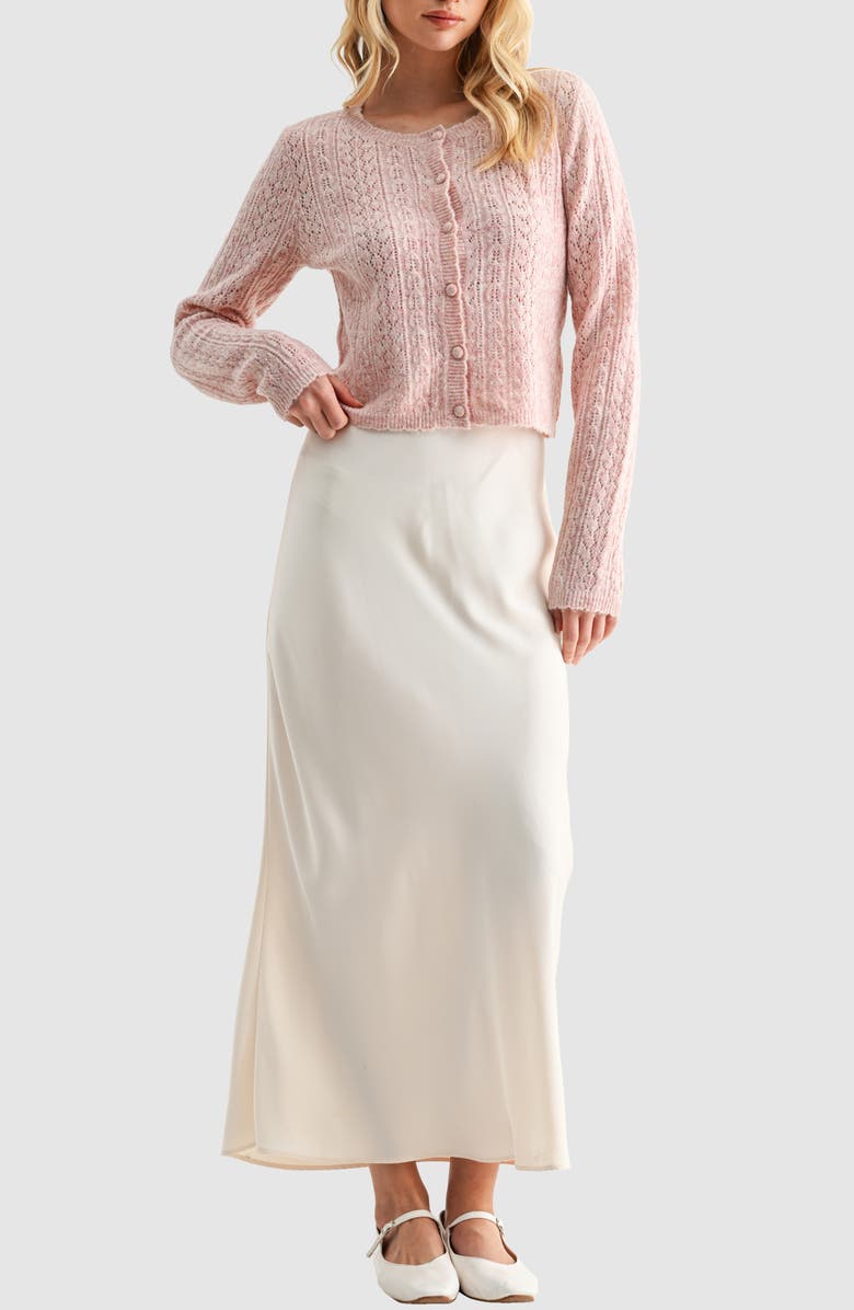 Lush Pointelle Cardigan, Alternate, color, Mauve