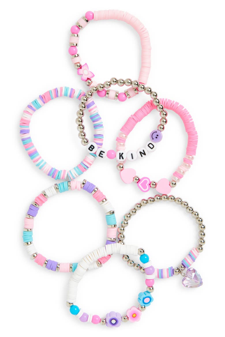 Kids' Be Kind Assorted 7-Pack Stretch Bracelets, Main, color, PURPLE MULTI