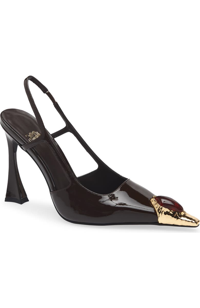 Jeffrey Campbell Sorcerer Pointed Toe Slingback Pump, Main, color, Brown Patent Gold Brown