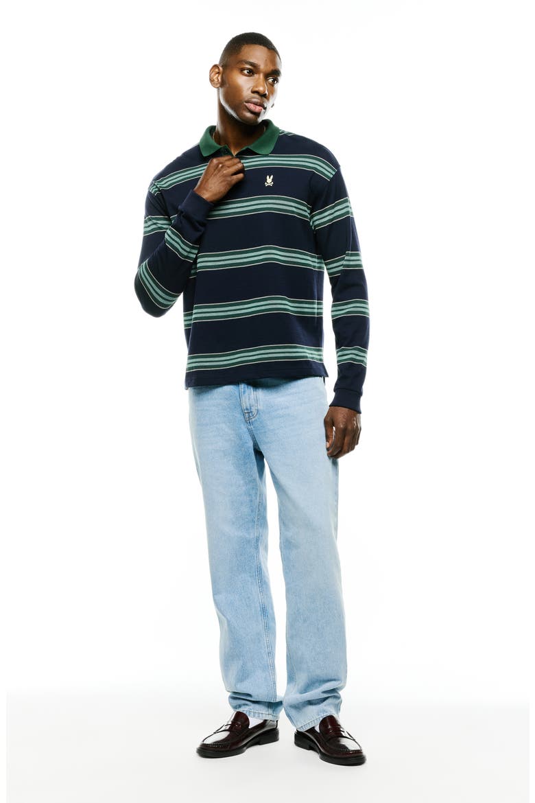 Drew Stripe Long SleevePiqué Polo, Alternate, color, BARITONE B