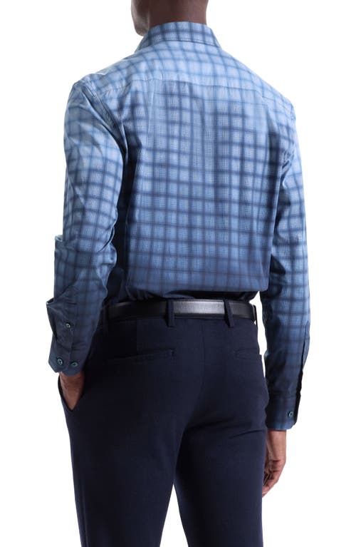 Bugatchi Julian Shaped Fit Gradient Check Stretch Button-up Shirt In Blue