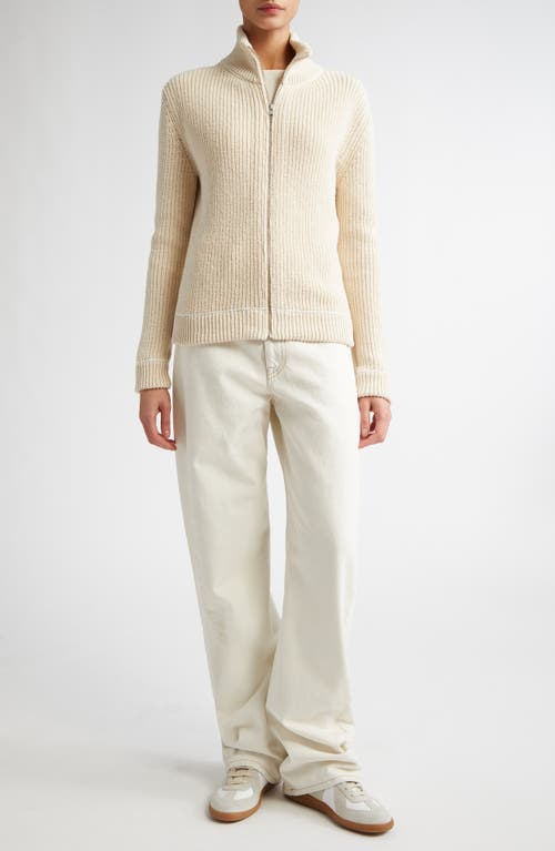 Shop Mm6 Maison Margiela Full Zip Rib Cardigan In Cream
