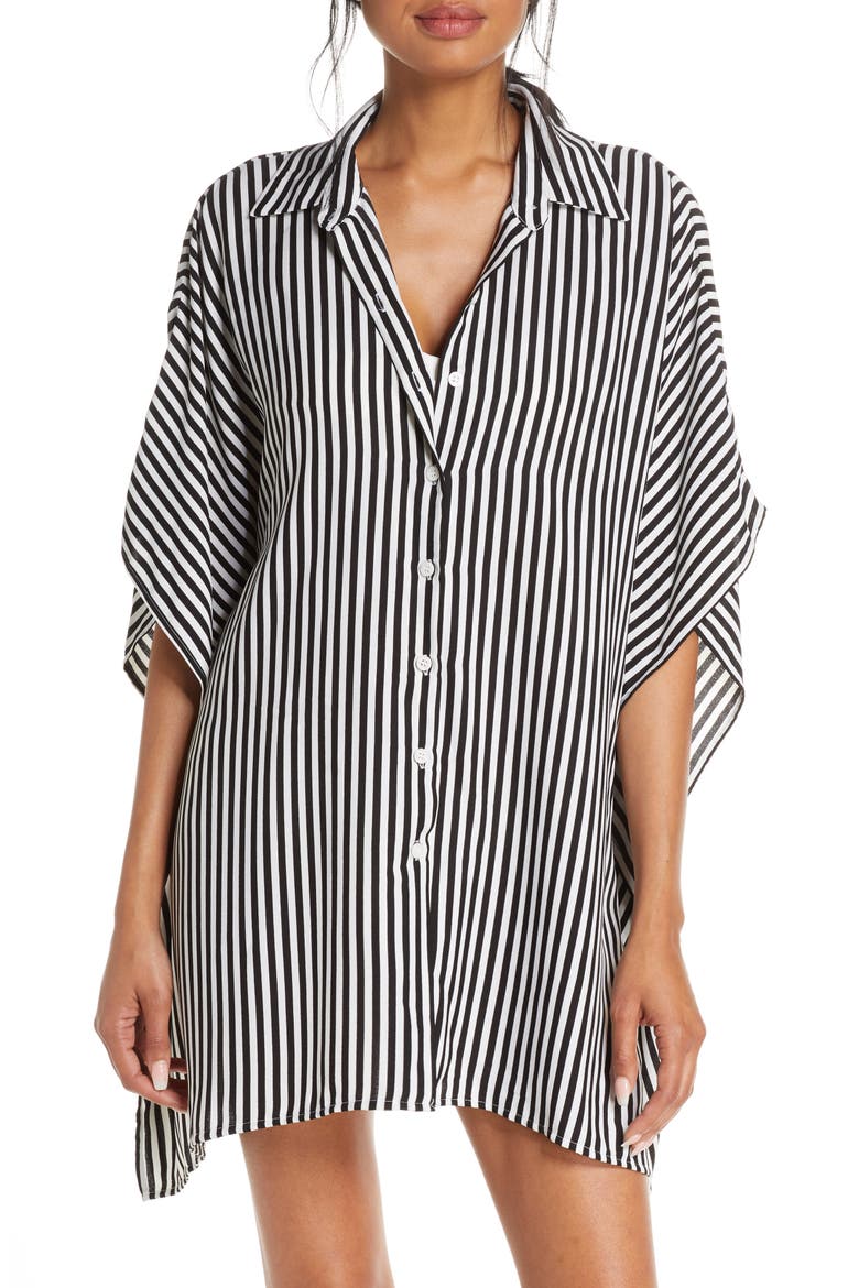 Palm Party Boyfriend Tunic Shirt, Main, color, BLACK/ WHITE