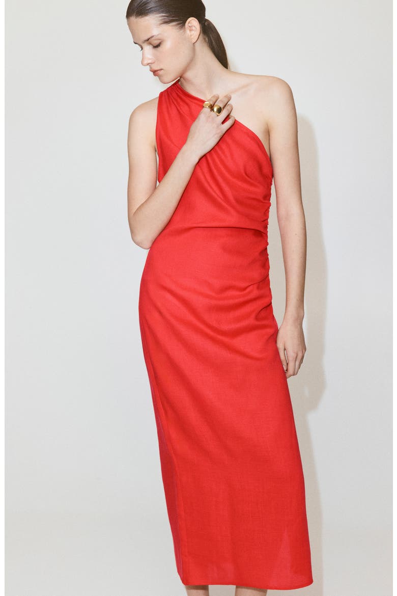 Asymmetrical Pleated Midi Dress, Alternate, color, ORANGE