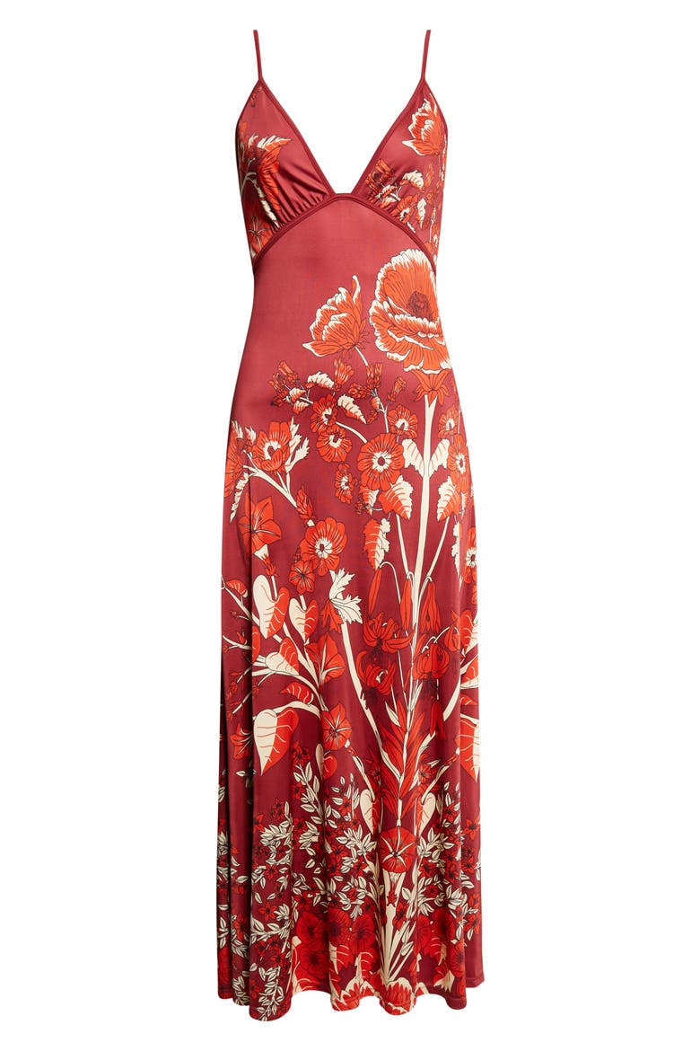 Sendero de Astromelias Floral Jersey Maxi Dress, Alternate, color, WINE / RED
