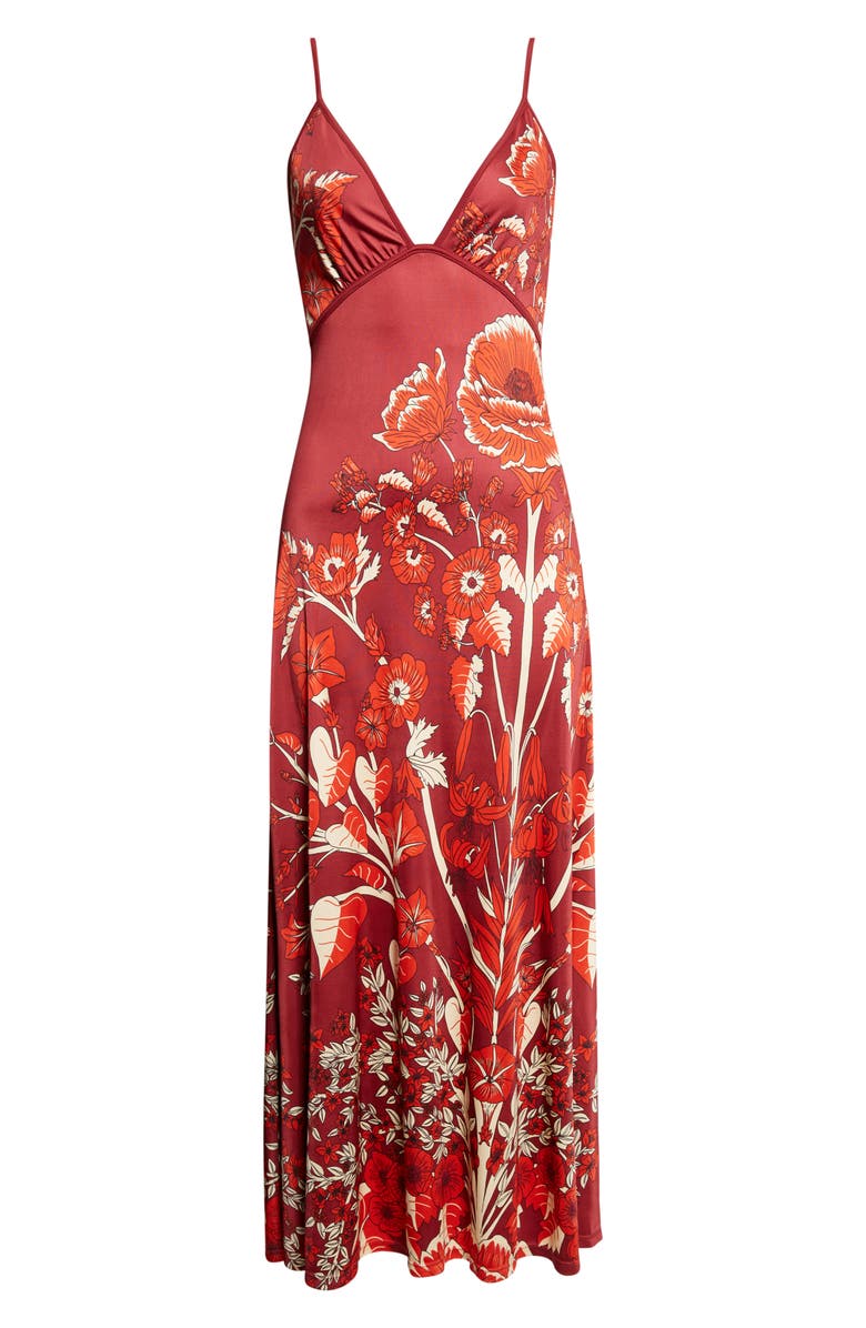 Johanna Ortiz Sendero de Astromelias Floral Jersey Maxi Dress, Alternate, color, Wine / Red