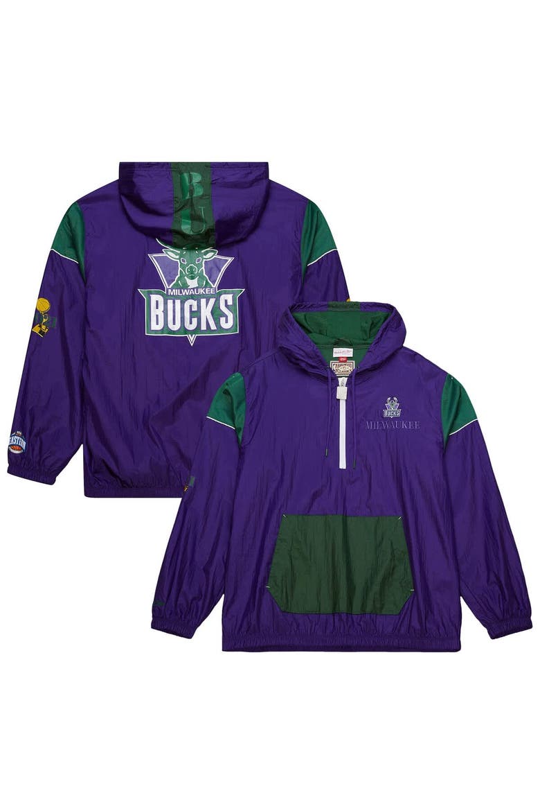 Unisex Mitchell & Ness  Purple Milwaukee Bucks Hardwood Classics Team OG 3.0 Anorak Half-Zip Windbreaker Jacket, Main, color, Purple