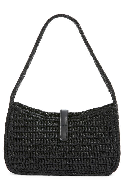 Saint Laurent Mini Le 5 À 7 Raffia Shoulder Bag In Black