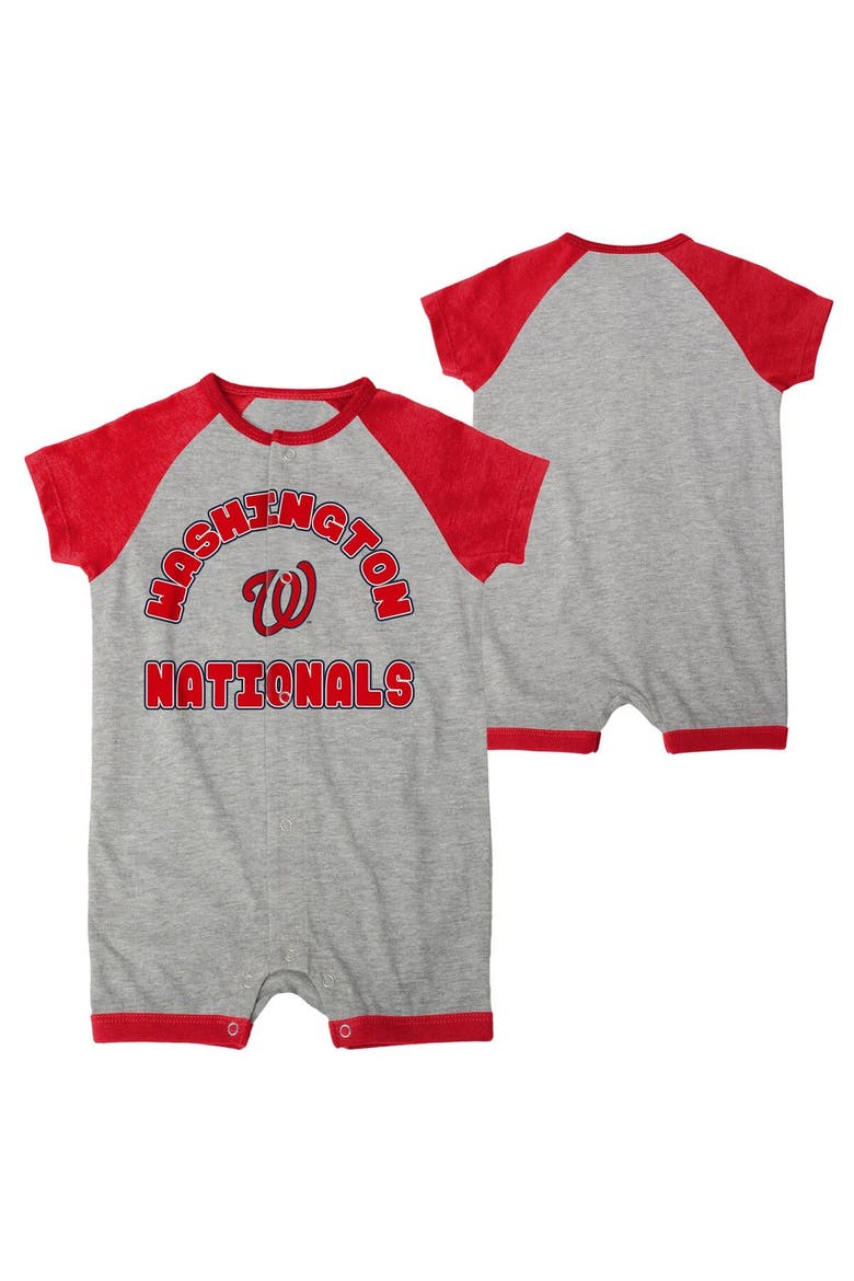 Newborn & Infant Heather Gray Washington Nationals Extra Base Hit Raglan Full-Snap Romper, Main, color, Heather Gray