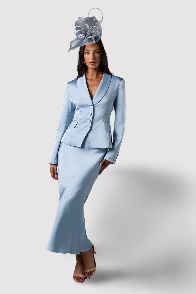 Satin Detail Fitted Skirt, Alternate, color, Dusty Blue