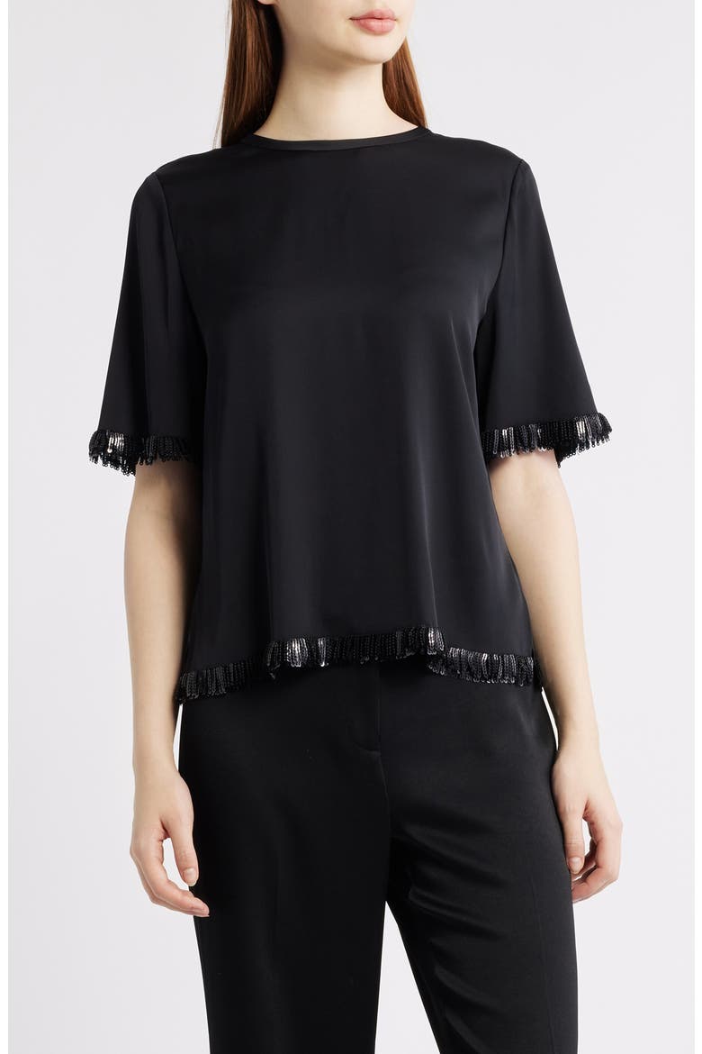 Leo Sequin Stretch Silk Top, Main, color, BLACK