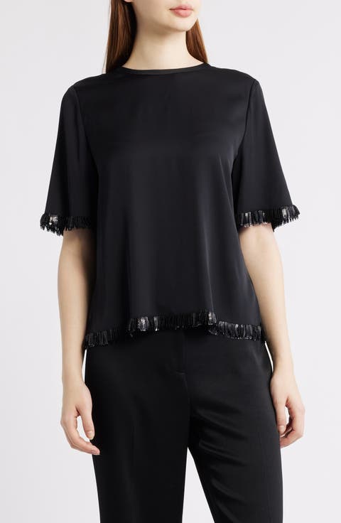 Leo Sequin Stretch Silk Top