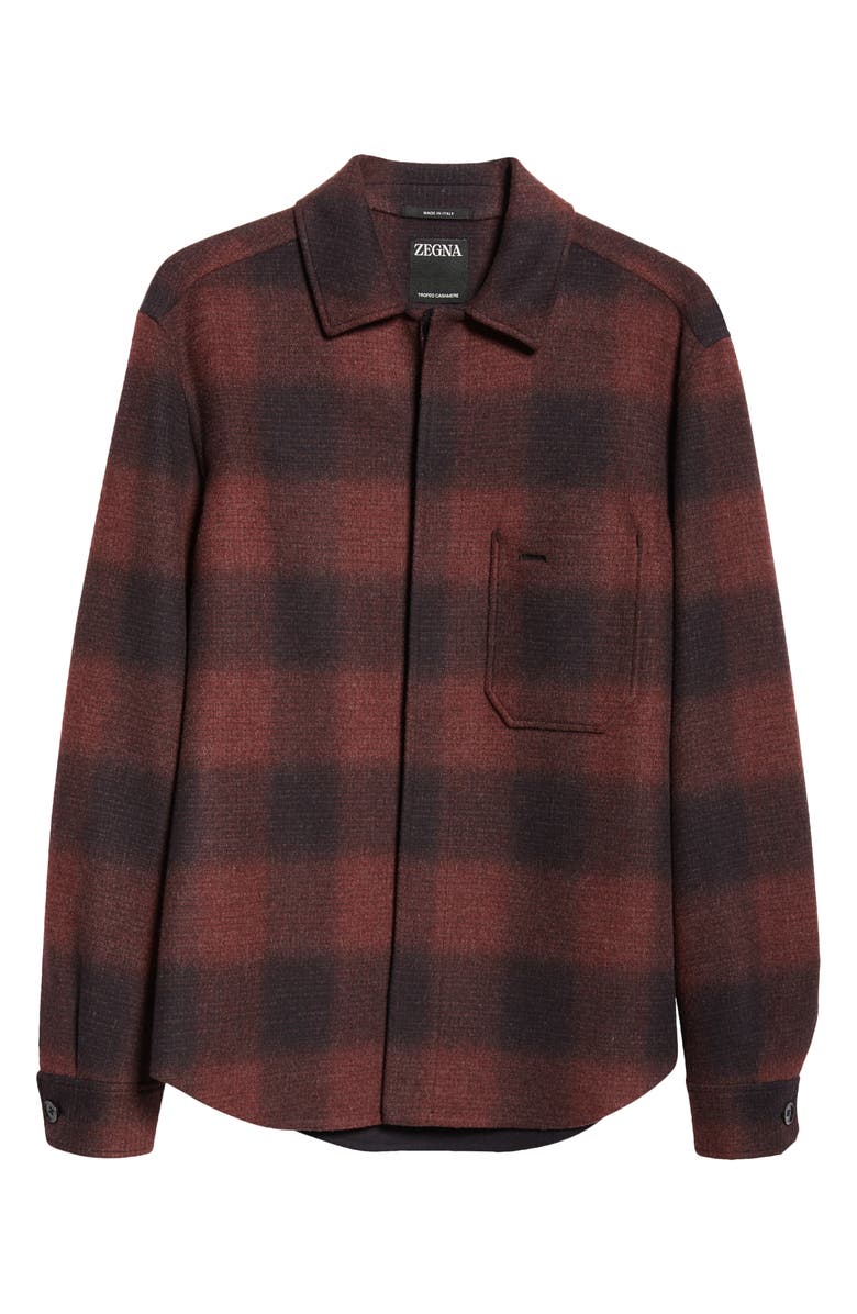 ZEGNA Ombré Plaid Trofeo Wool & Cashmere Double Face Overshirt, Alternate, color, 