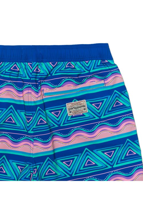Party Pants Fiesta Stripe Sport Swim Trunks In Aruba Blue