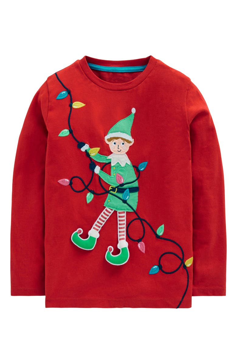 Mini Boden Kids' 3D Novelty Long Sleeve Cotton T-Shirt, Main, color, Mars Red Elf