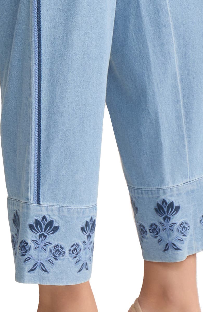 Jones New York Embroidered Border High Waist Crop Wide Leg Drawstring Jeans, Alternate, color, Pisces Wash