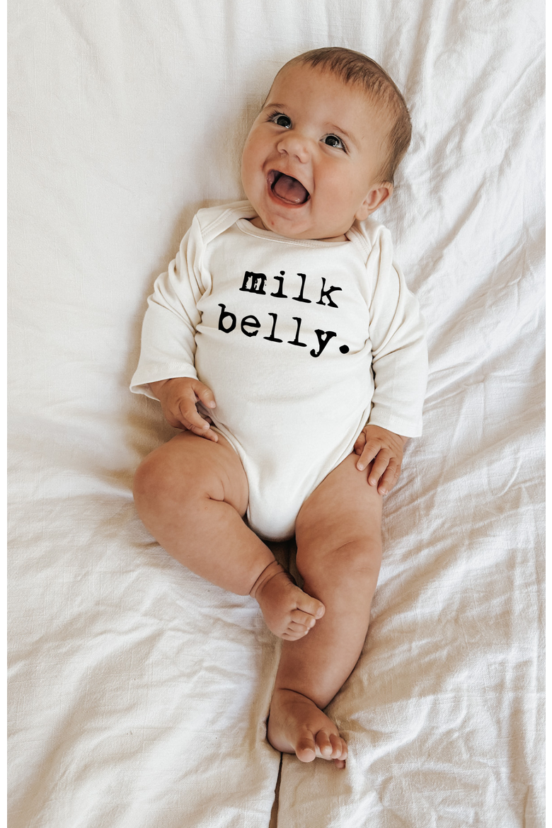 Milk Belly - Organic Long Sleeve Baby Bodysuit, Alternate, color, Natural Black Lettering
