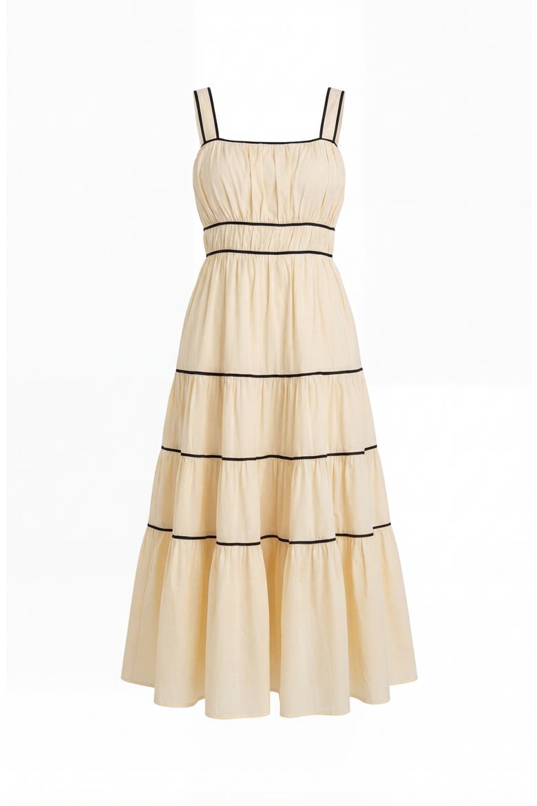 Strappy Tiered Contrast Trim Maxi Dress, Alternate, color, Pale Yellow