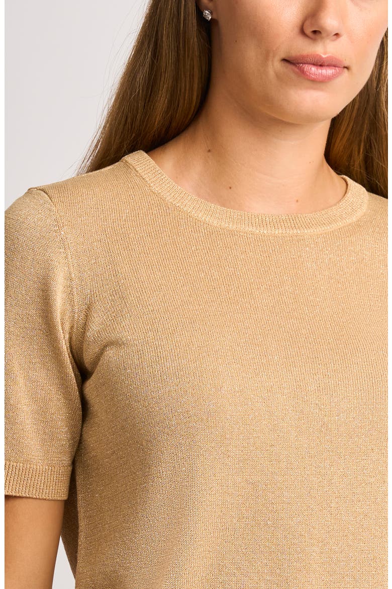 Metallic Short Sleeve Knit Top, Alternate, color, WARM TRUFFLE LUREX
