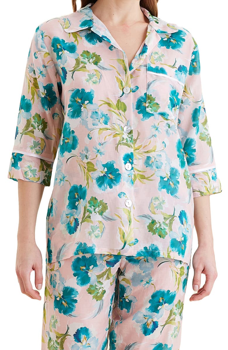 Papinelle Audrey Floral Cotton & Silk Crop Pajamas, Alternate, color,