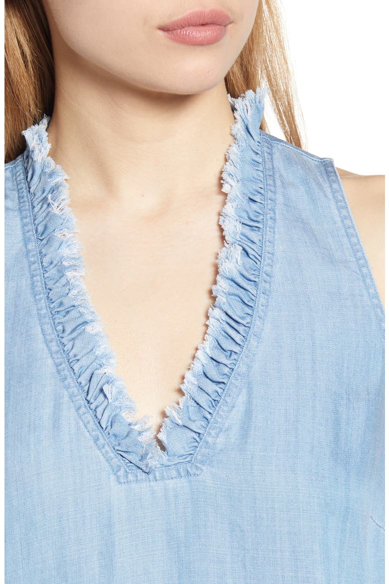 Chambray Ruffle Shift Dress, Alternate, color, LIGHT STORM WASH
