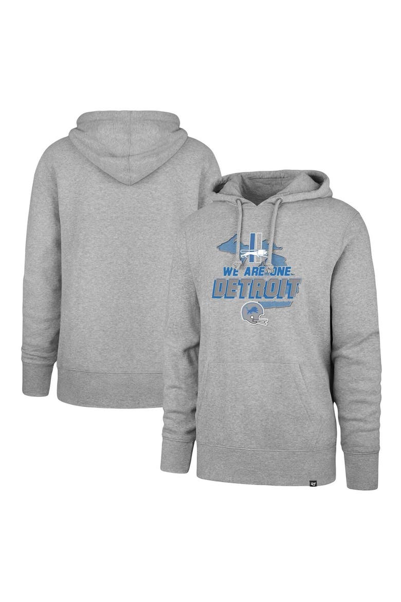 Men's '47 Gray Detroit Lions We Are One Regional Headline Pullover Hoodie, Alternate, color, Gray