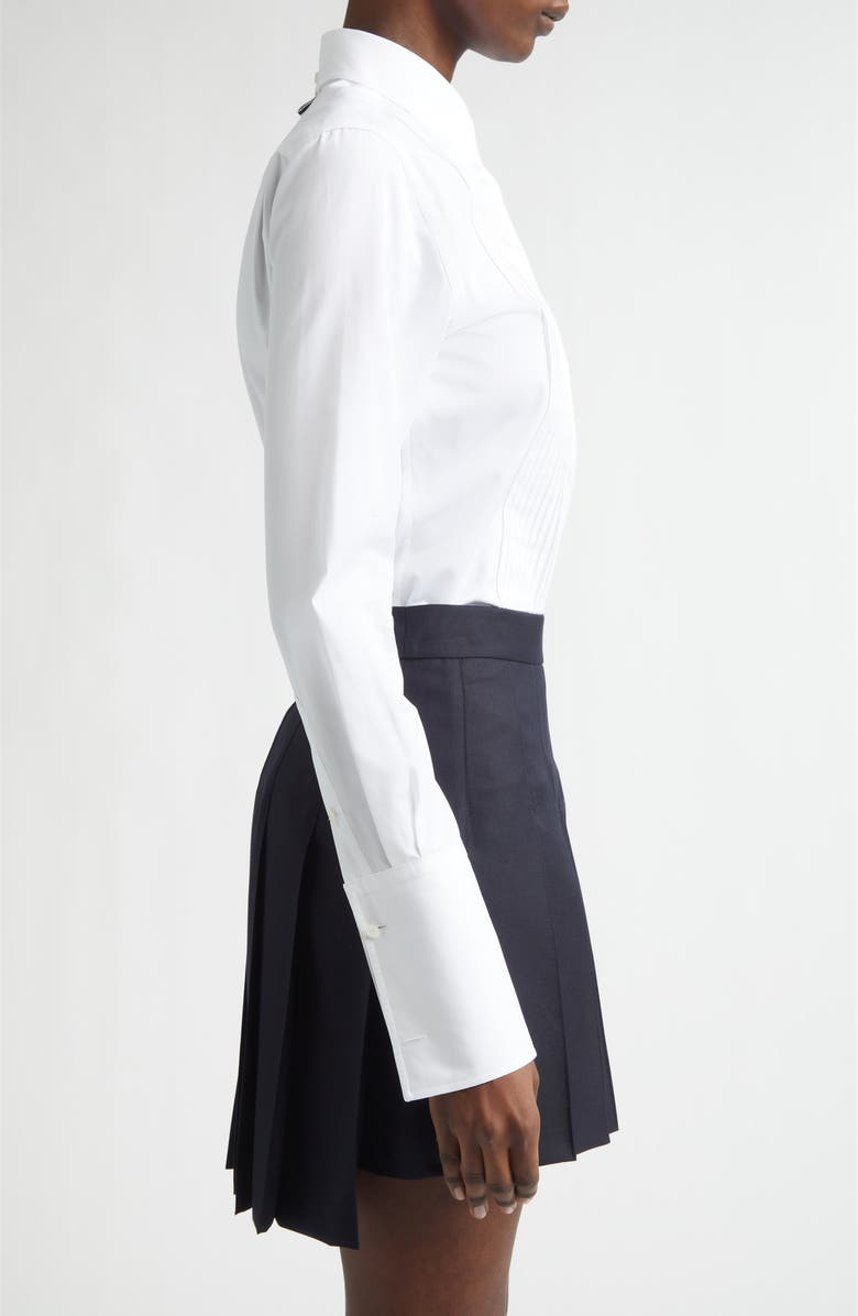 Thom Browne Plissé Bib Button-Down Shirt, Alternate, color, White